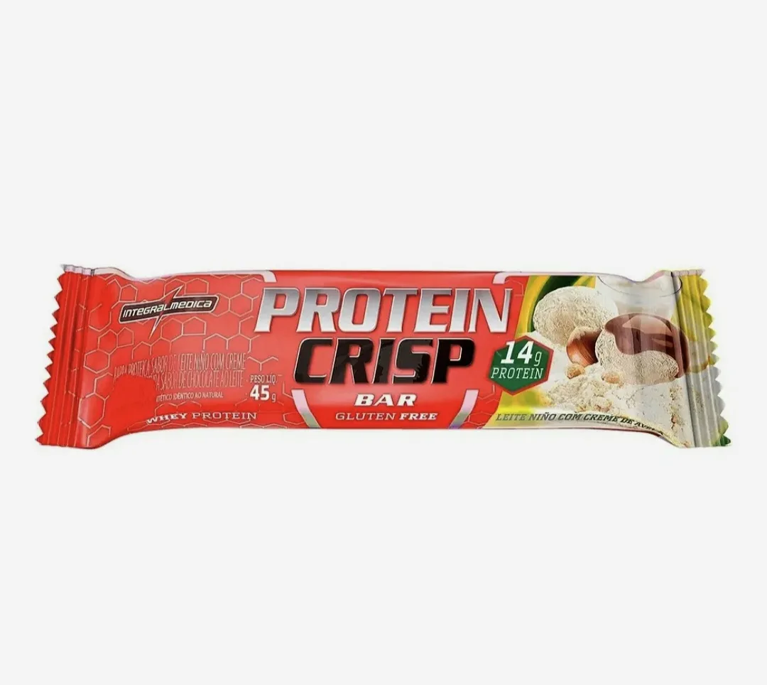 BARRA DE PROTEÍNA CRISP BAR LEITE EM PÓ COM AVELÃ 45G INTEGRAL MEDICA